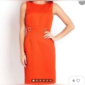 Tahari ASL Orange sheath dress with Bamboo Ring detail. Lined.
